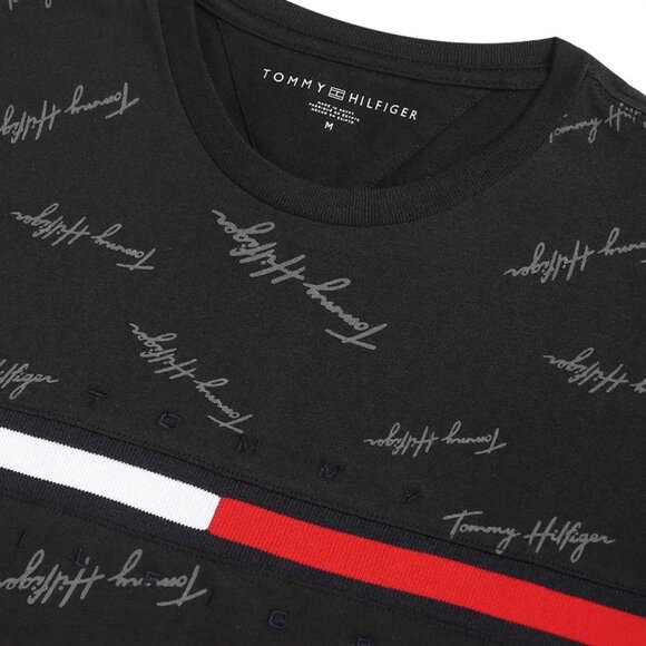 Tommy Hilfiger Men’s Signature Flag Striped Crew Neck Tee - Black - Picture 3 of 3